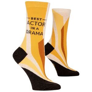 Blue Q Womens Cotton Crew Socks "Best Actor in a Drama" Shoe Size 5-10 Yellow